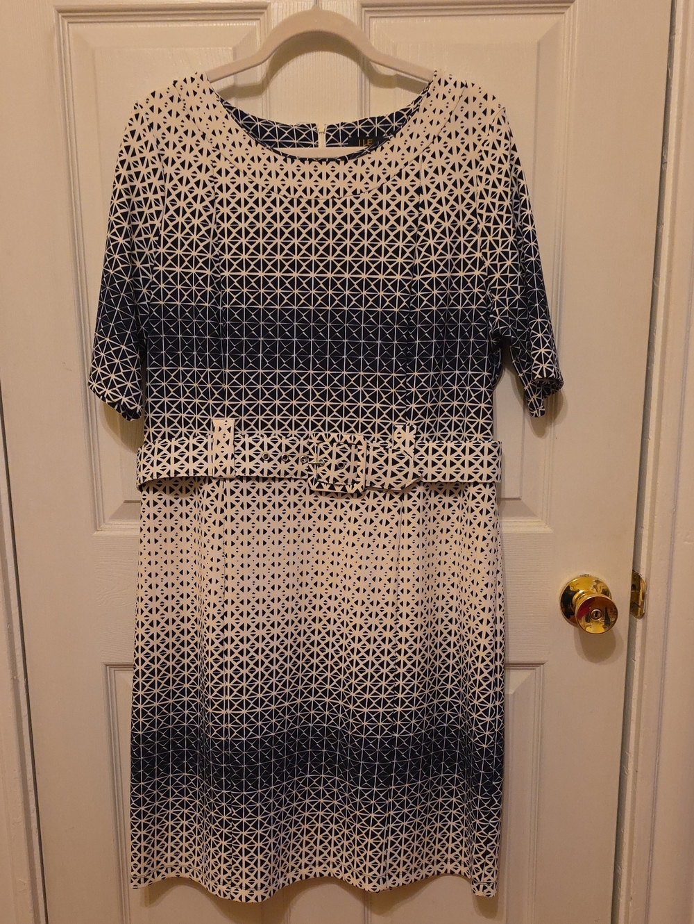 Black and White Geometric Belted Midi Dress